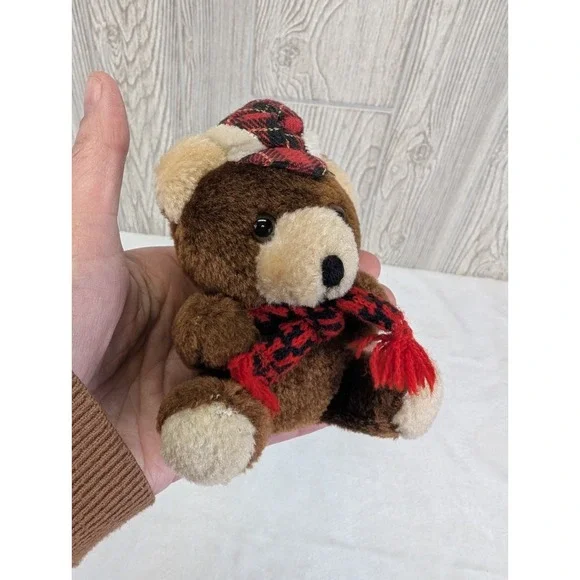 Vintage Mini Plush Teddy Bear Tree Ornament Lot Crochet Sweater Hat Scarf Craft - Picture 5 of 9